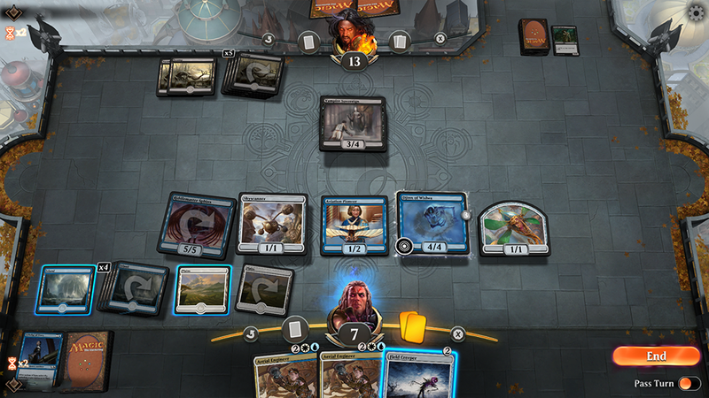 This is a screenshot of me winning a game of Arena with my slightly-improved beginner deck.